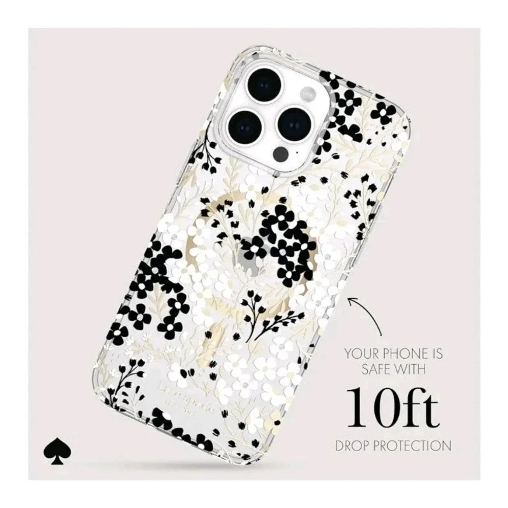 kate spade New York Case for iPhone 15 Pro Max w MagSafe Clear Floral Gold Black
